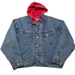 GAP Vintage 90s Denim Jean Jacket Medium Red Hoodie Trucker Western Farm Grunge